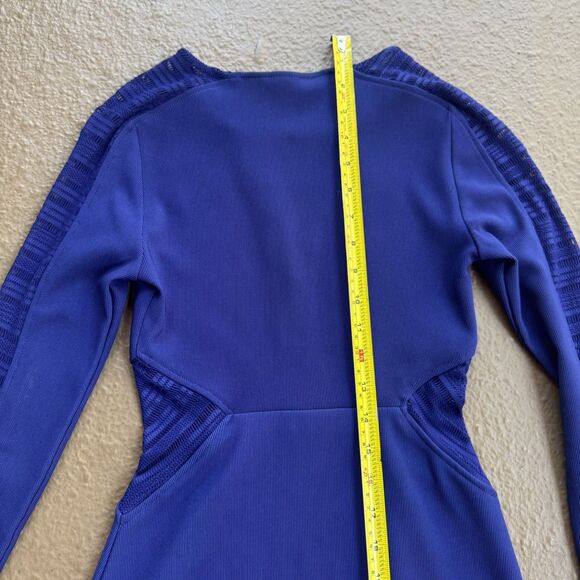 Express Midi Royal Blue Bodycon Body shape W Mesh Cutouts Dress Sz 2 - Picture 5 of 14